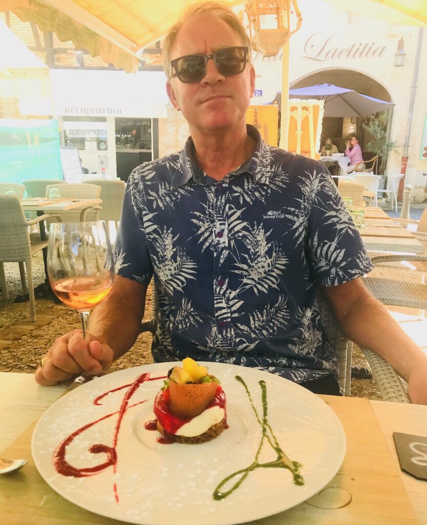 Your host sneeks a cheeky lunchtime glass of rosé